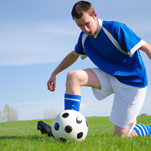 Cầu thủ đá bóng trên sân cỏ xanh.