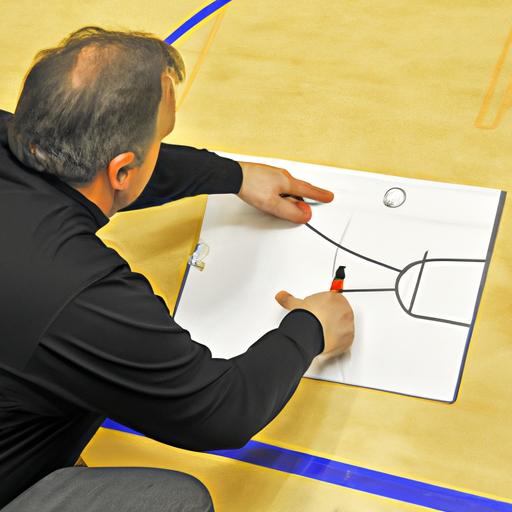 Huấn luyện viên bóng rổ vẽ sơ đồ chiến thuật có sử dụng hockey assist