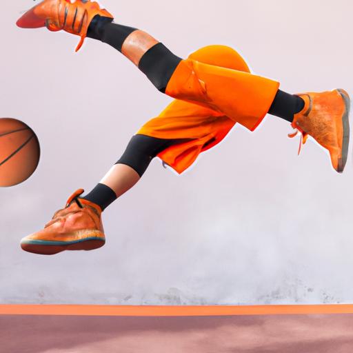 Người mang giày bóng rổ nhảy lên để ném bóng