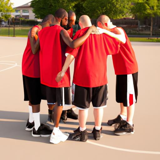 Nhóm cầu thủ bóng rổ hội họp trước trận đấu.
