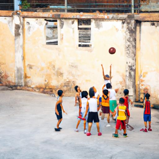 Nhóm trẻ em đang chơi bóng rổ tại Việt Nam