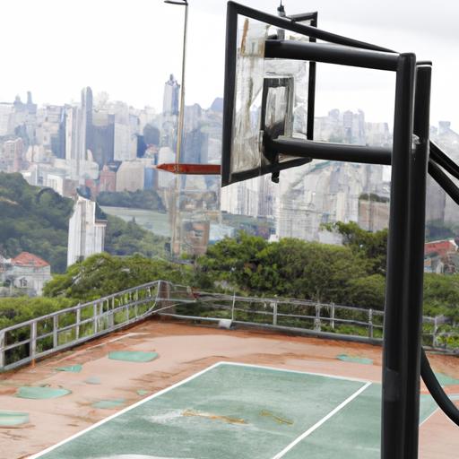 Sân bóng rổ với tầm nhìn đẹp của thành phố