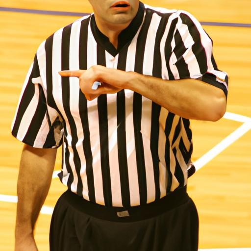 Trọng tài bóng rổ ra tín hiệu phạm lỗi trong trận đấu.