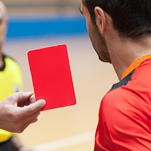 Trọng tài rút thẻ đỏ đối với cầu thủ trong trận đấu bóng đá futsal